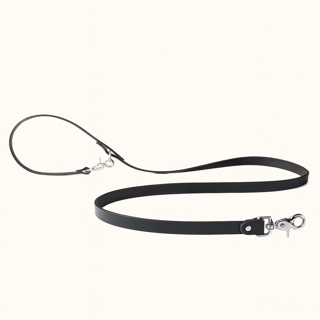 Natural veg‑tan black leather dog leash by Happy Patina