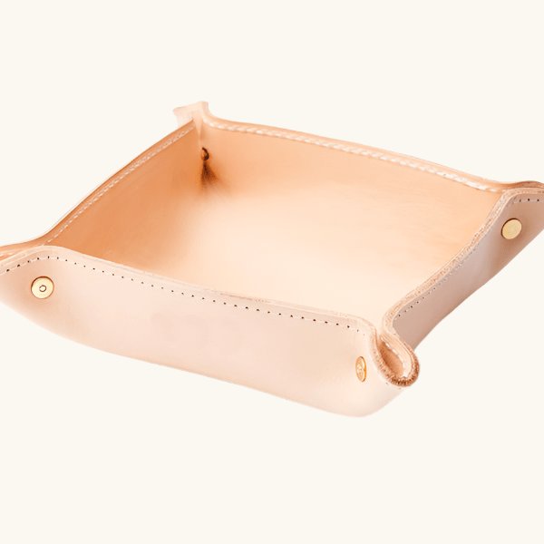 Handmade natural veg-tan leather catch-all valet tray by Happy Patina