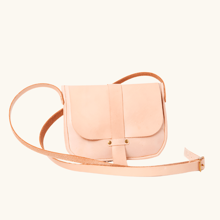 Chloe crossbody bag handcrafted in natural veg-tan leather by Happy Patina