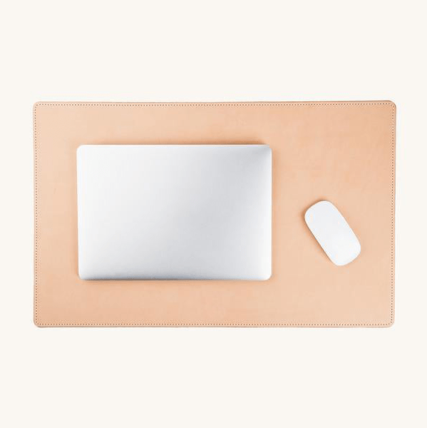 Leather desk pad crafted in natural vegetable‑tanned leather by Happy Patina