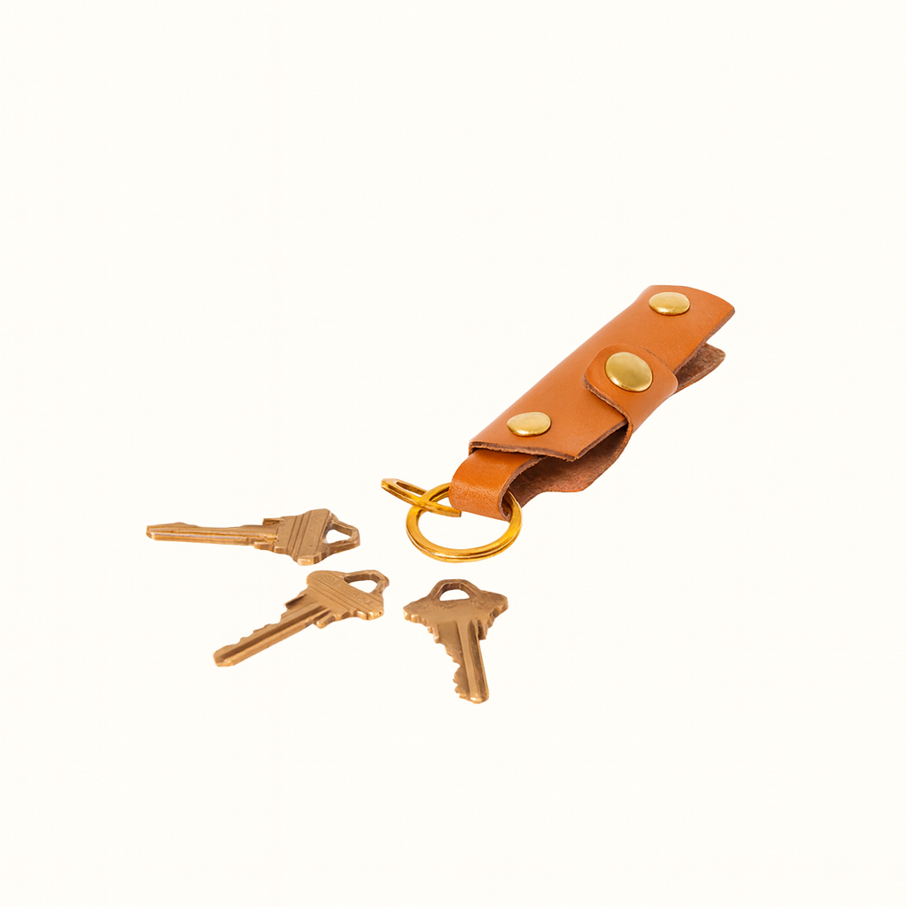 Handmade natural vegetable-tanned tan leather key carry lanyard by Happy Patina