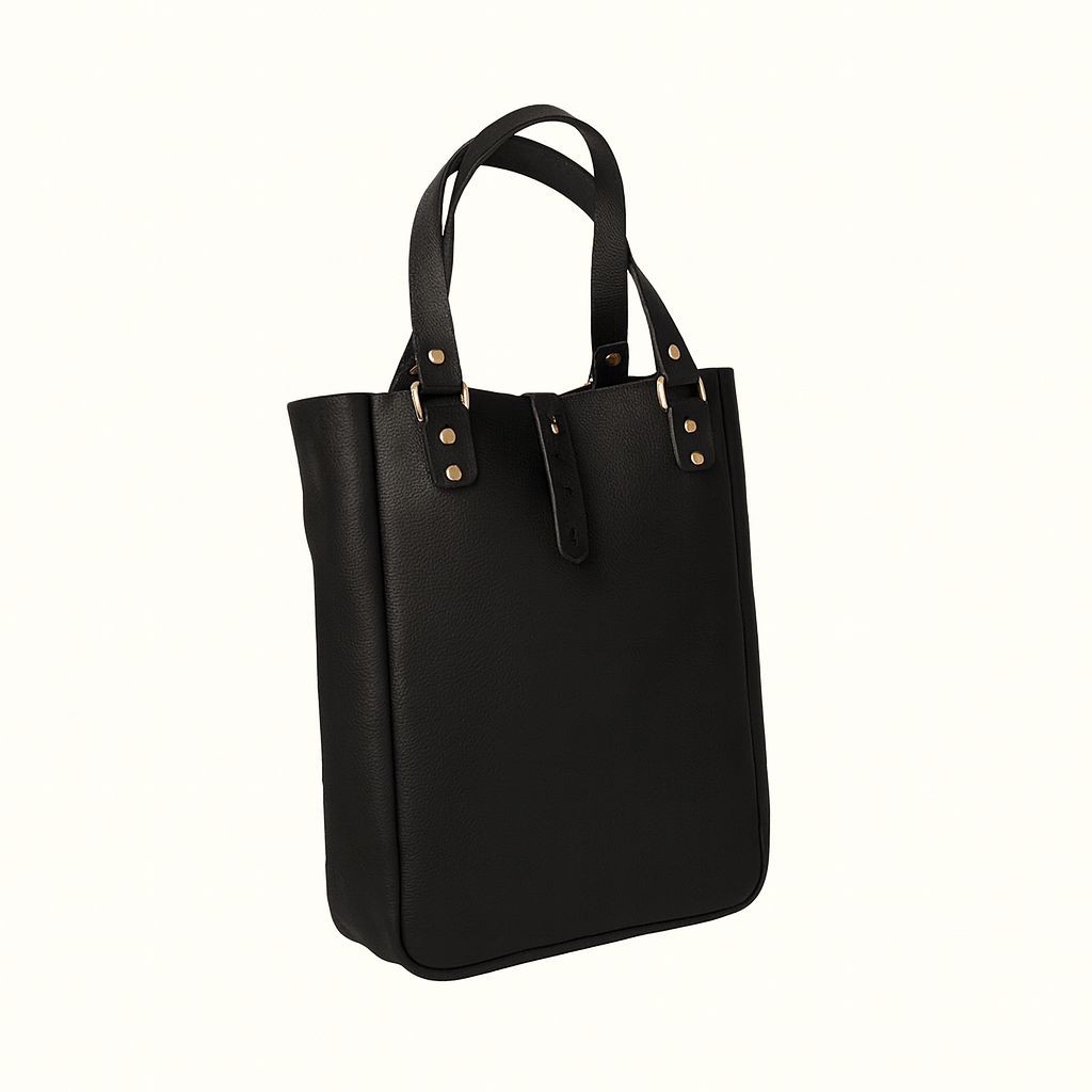 Madison Tote Bag in natural vegetable‑tanned black leather by Happy Patina