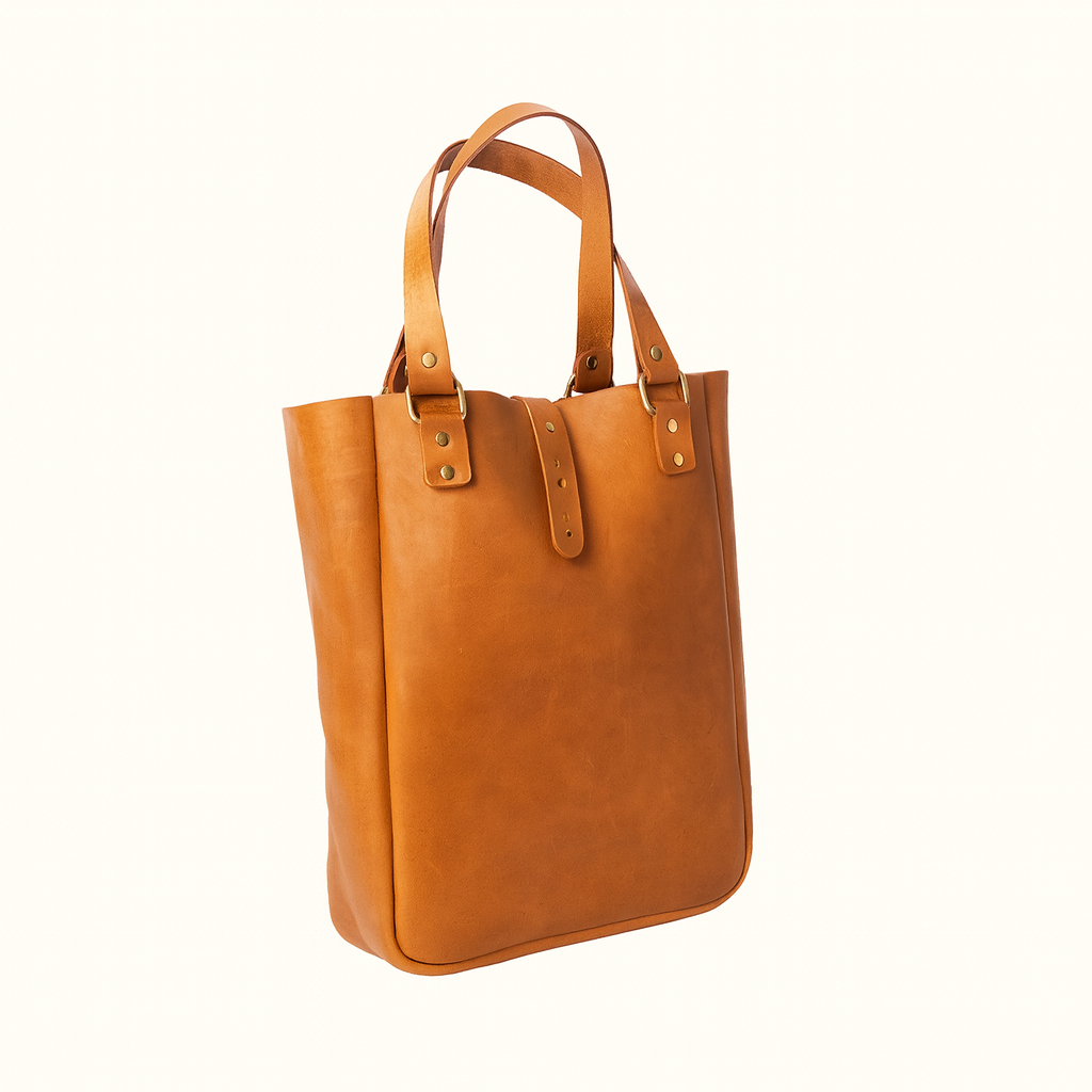 Madison Tote Bag in natural vegetable‑tanned tan leather by Happy Patina