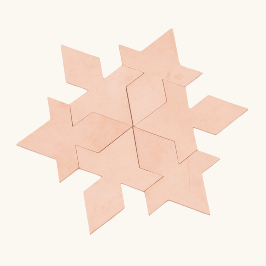 Puzzle tesselation leather coaster set – natural veg-tan handcrafted by Happy Patina