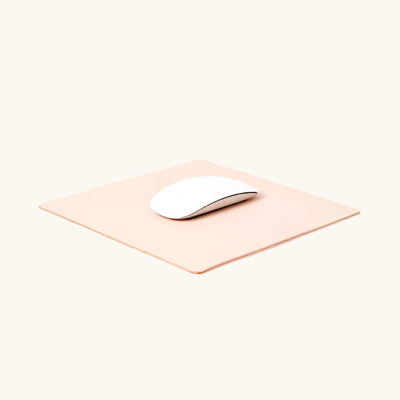 Square leather mousepad in natural veg‑tan by Happy Patina