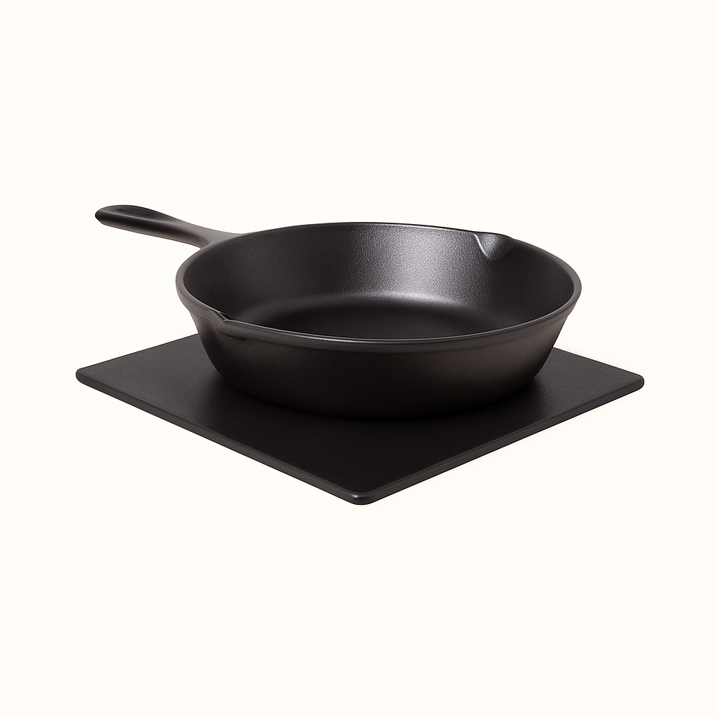 Handcrafted square vegetable‑tanned black leather trivet by Happy Patina