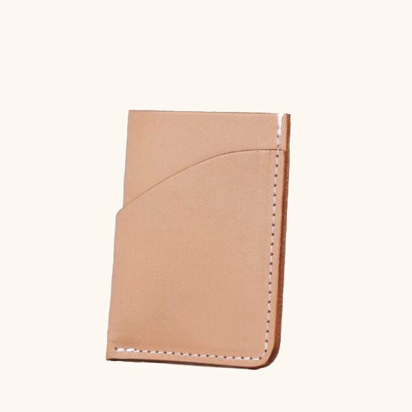 Minimal Card Wallet in natural vegetable‑tanned leather by Happy Patina
