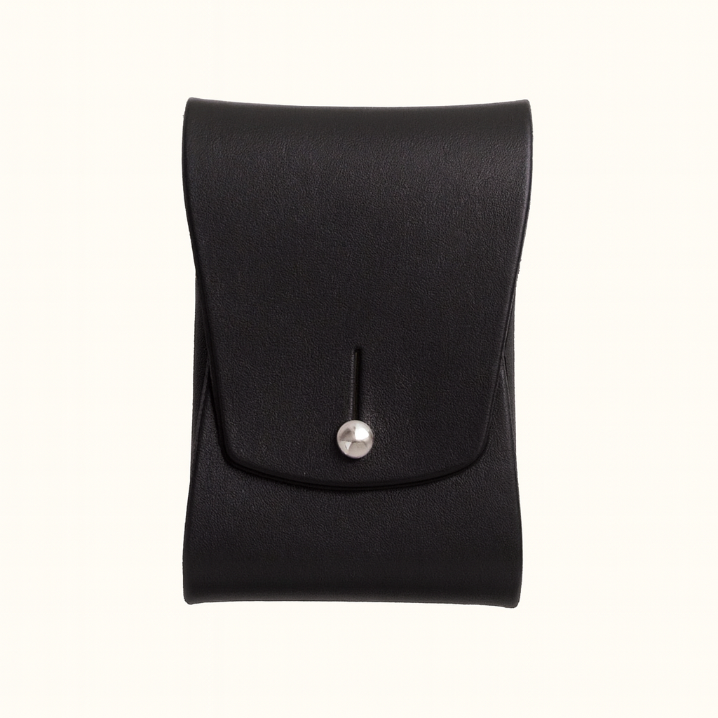 Business card case in natural vegetable‑tanned black leather by Happy Patina