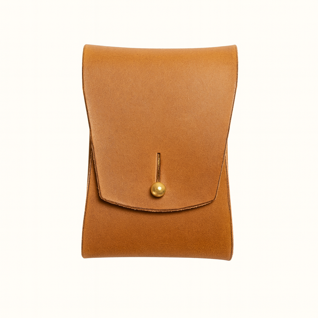 Business card case in natural vegetable‑tanned brown tan leather by Happy Patina