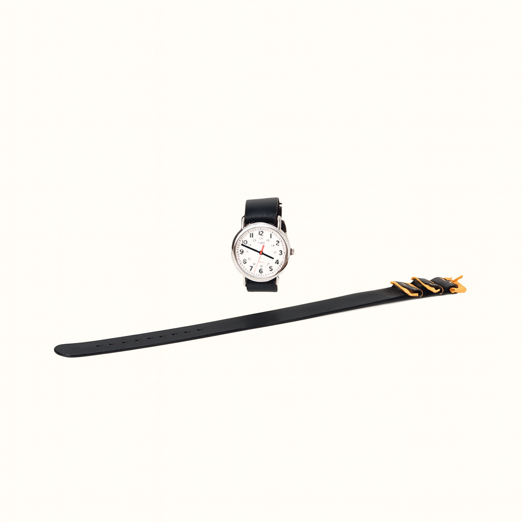 Natural vegetable‑tanned  black leather watch strap by Happy Patina