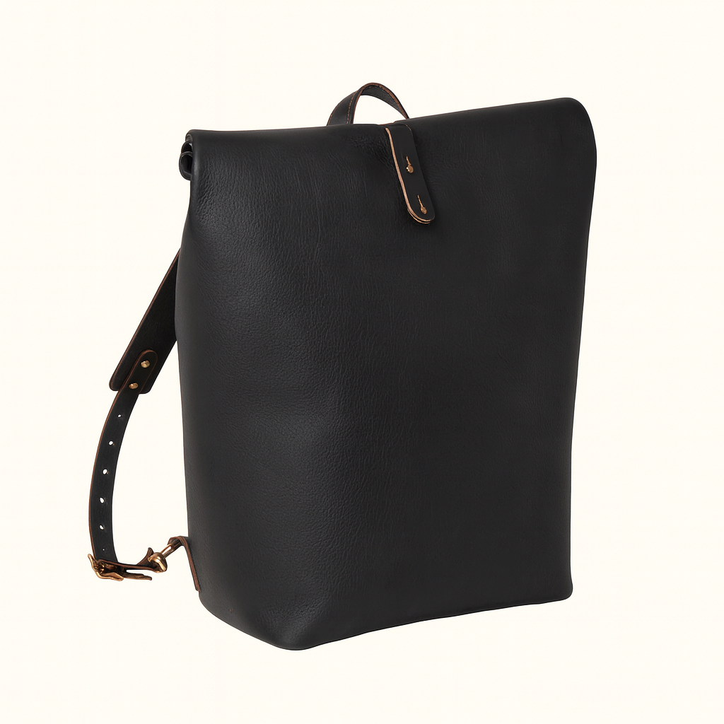 Zoe backpack crafted in natural vegetable‑tanned black leather by Happy Patina