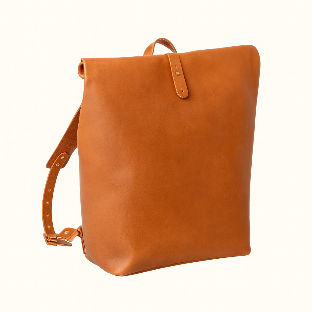 Zoe backpack crafted in natural vegetable‑tanned tan leather by Happy Patina