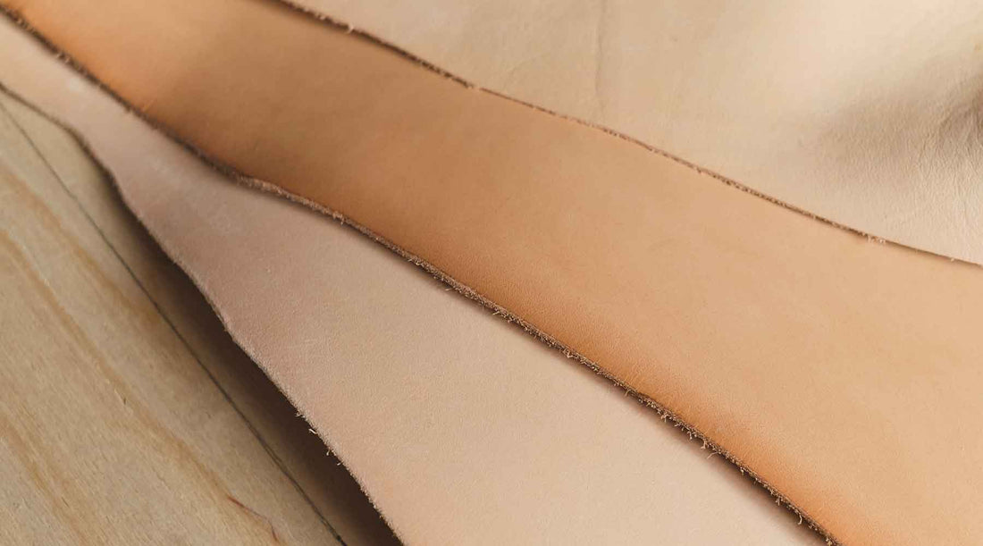 Close-up of natural vegetable-tanned leather texture with warm light by HappyPatina
