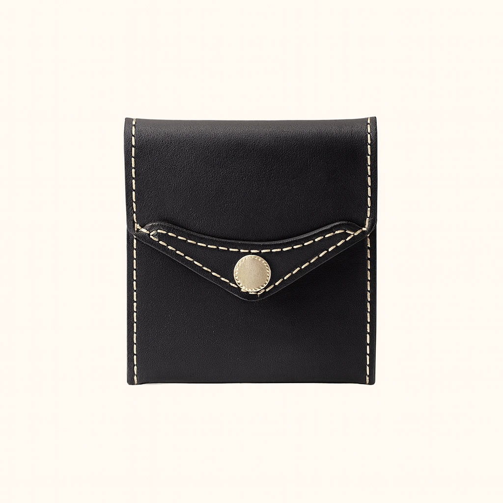 Bifold expanded wallet crafted in natural veg‑tan black eather by Happy Patina
