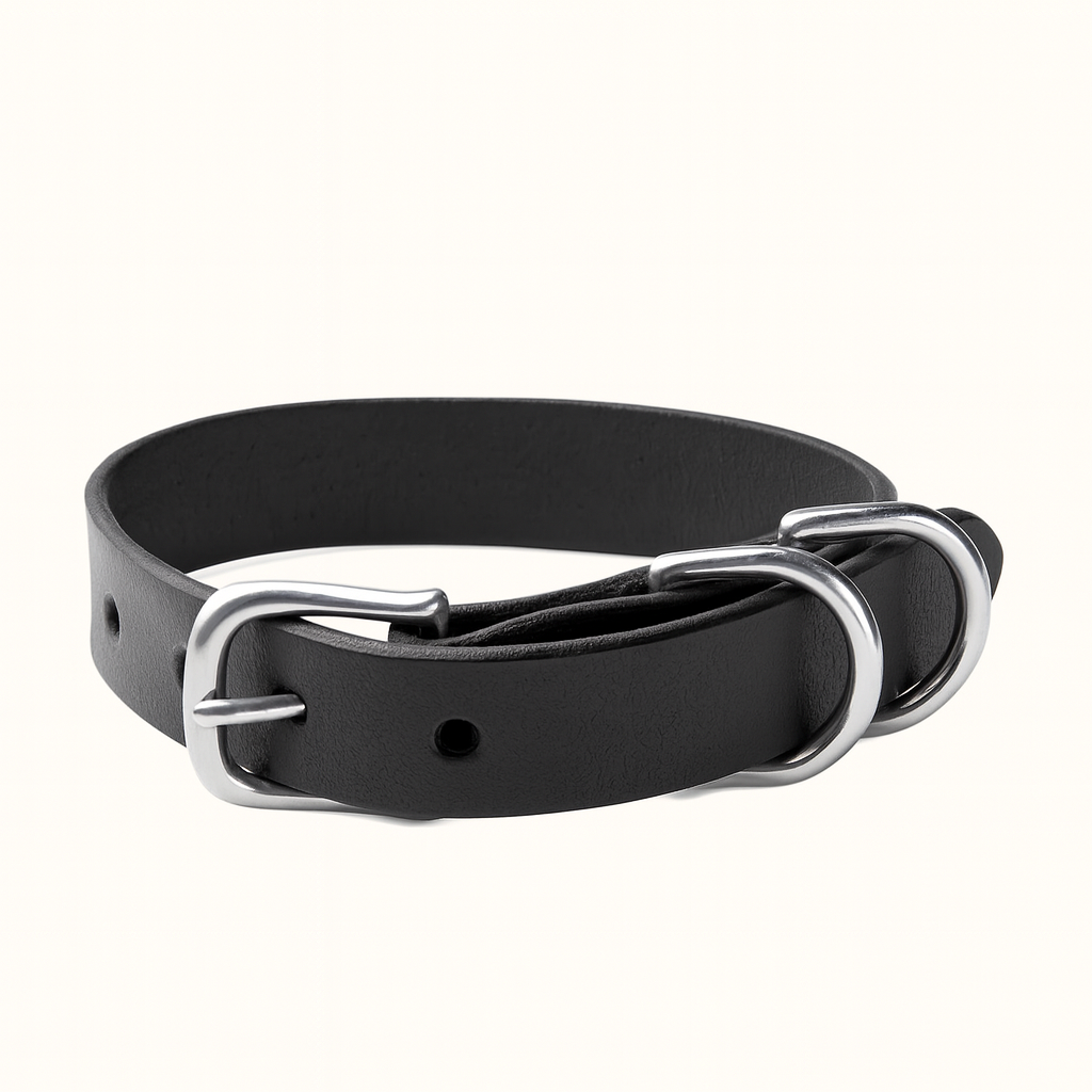 Natural veg‑tan black leather dog collar by Happy Patina