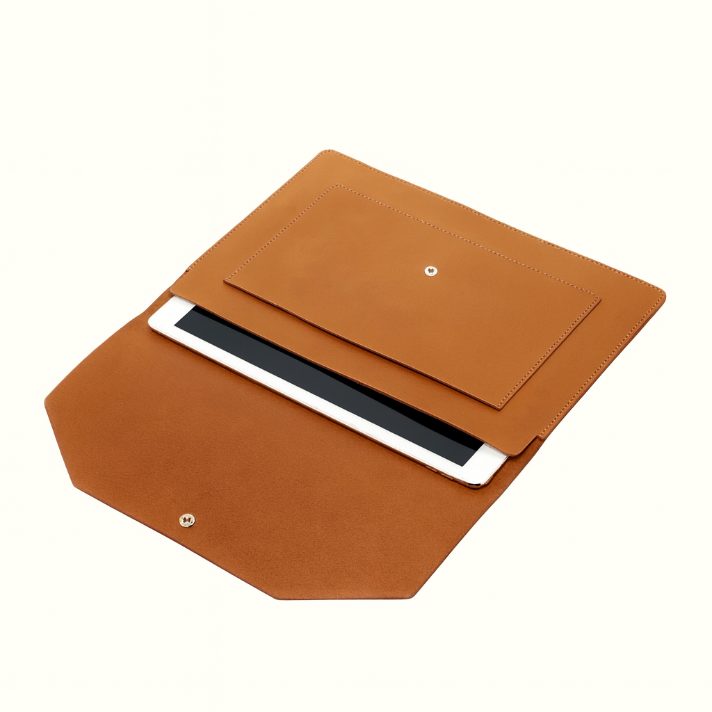 Natural veg‑tan brown tanned leather carry folio by Happy Patina
