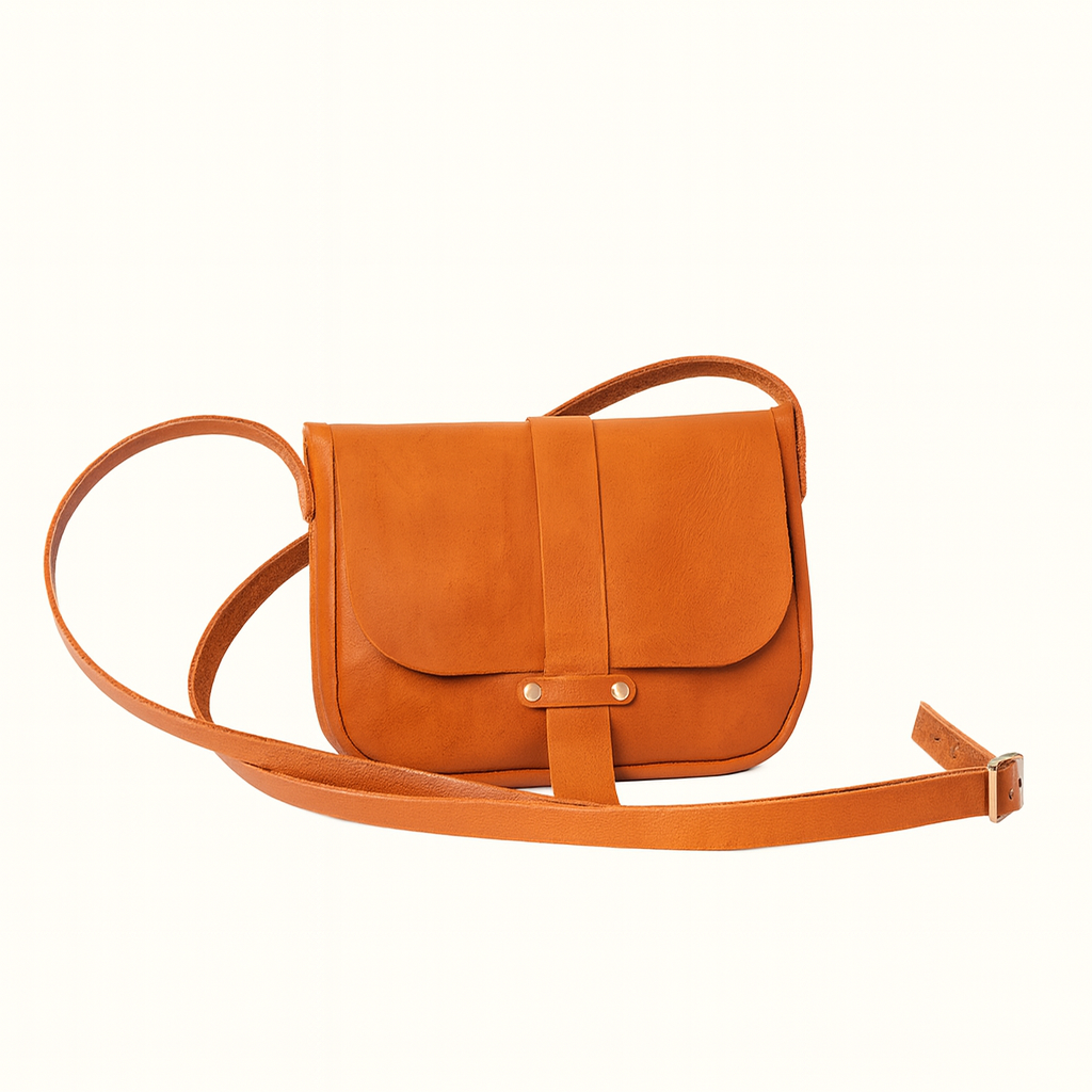 Chloe crossbody bag handcrafted in natural veg-tan tanned leather by Happy Patina