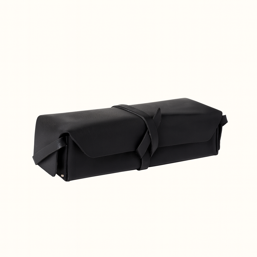 Dopp Kit toiletry bag crafted in natural veg-tan black leather by Happy Patina