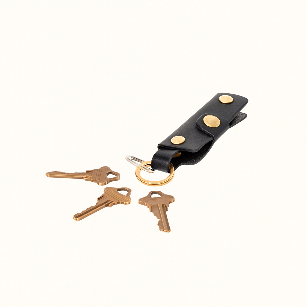 Handmade natural vegetable-tanned black leather key carry lanyard by Happy Patina