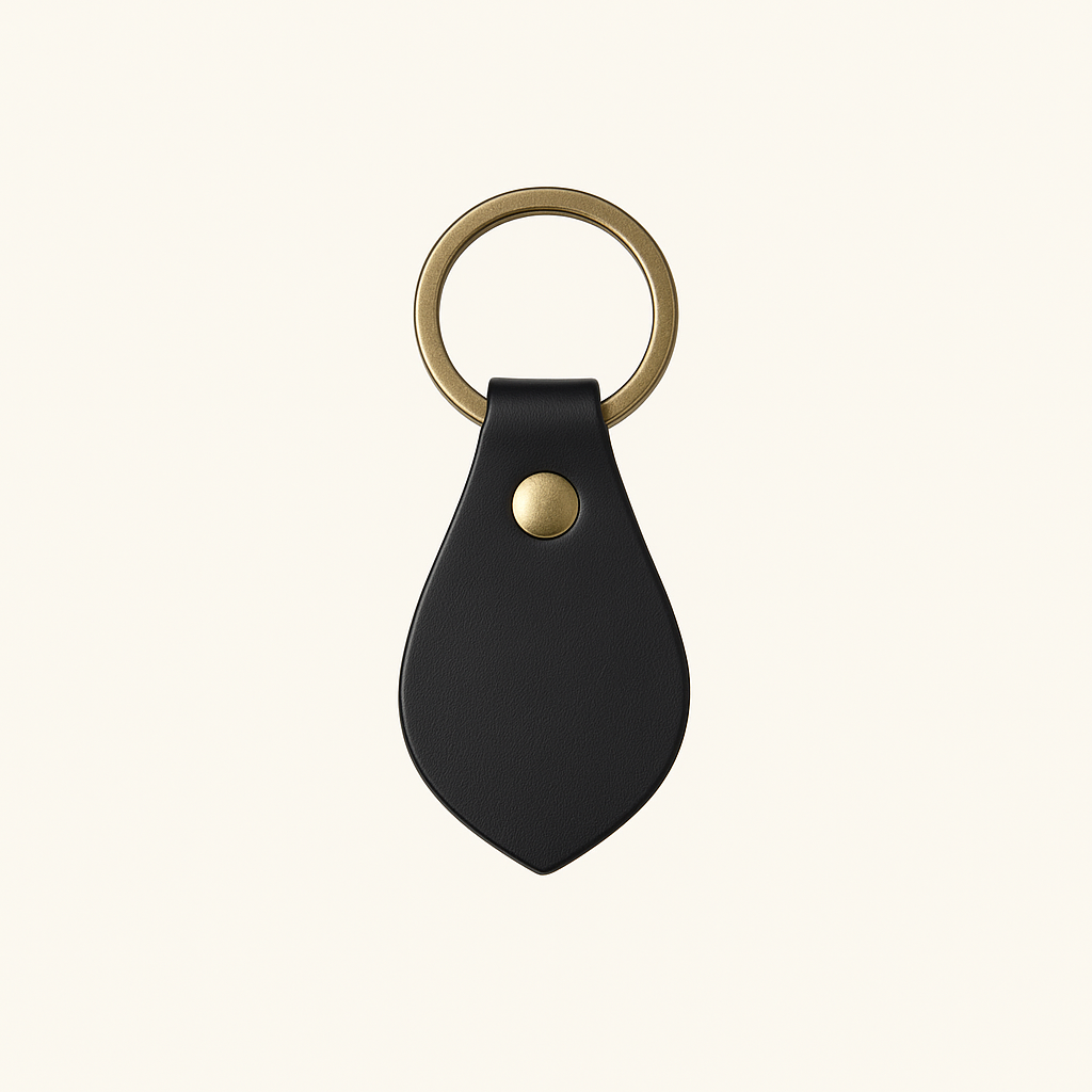 Natural vegetable‑tanned BLACK leather key fob by Happy Patina