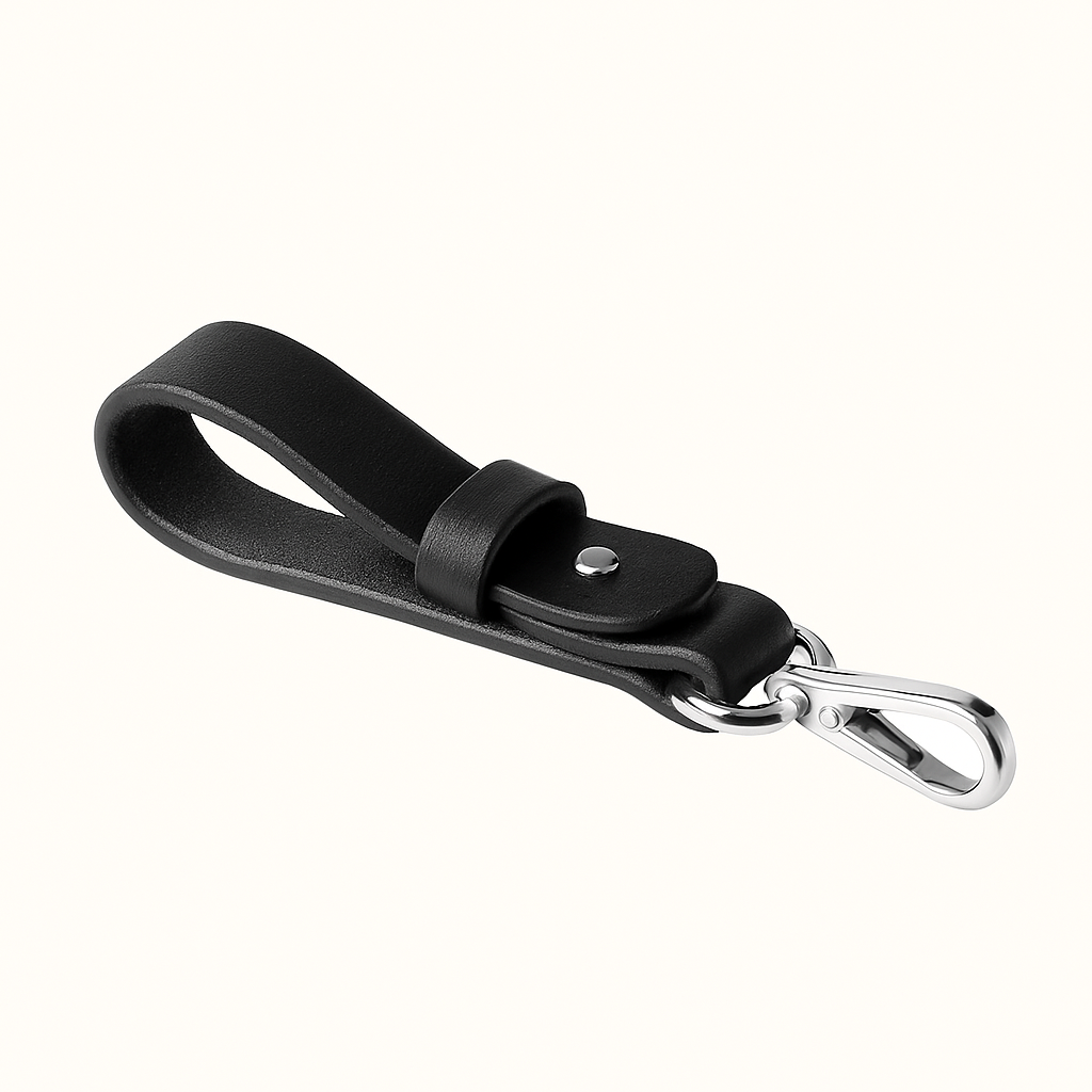 Natural vegetable‑tanned BLACK leather key lanyard by Happy Patina