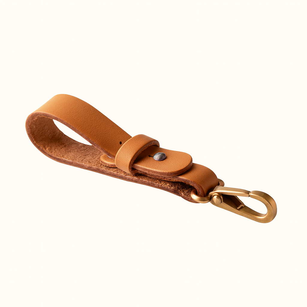 Natural vegetable‑tanned TAN leather key lanyard by Happy Patina