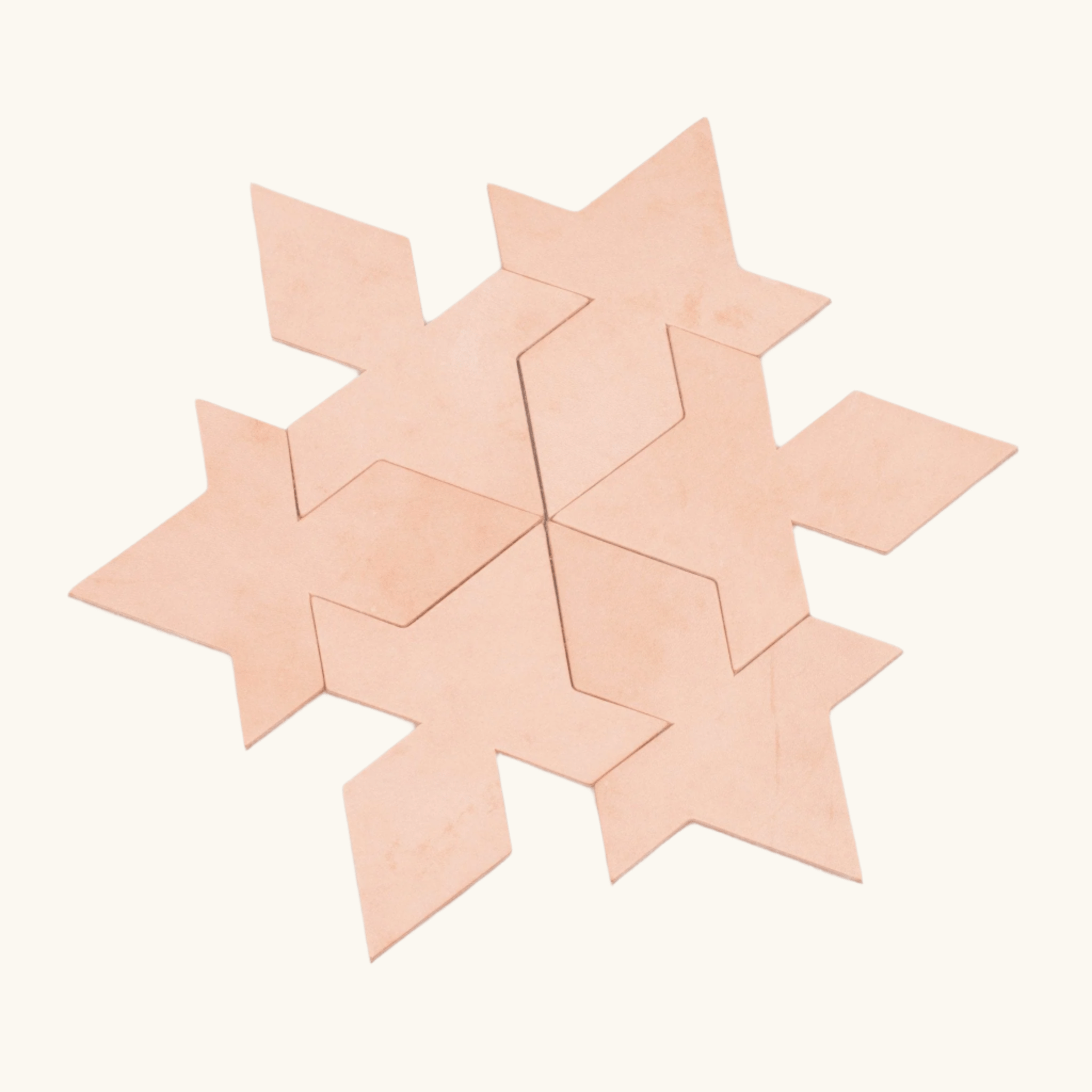 Puzzle tesselation leather coaster set – natural veg-tan handcrafted by Happy Patina