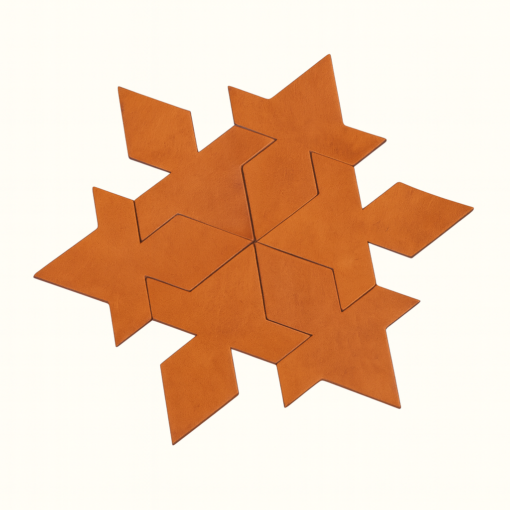 Puzzle tesselation leather coaster set – natural veg-tan tanned leather handcrafted by Happy Patina