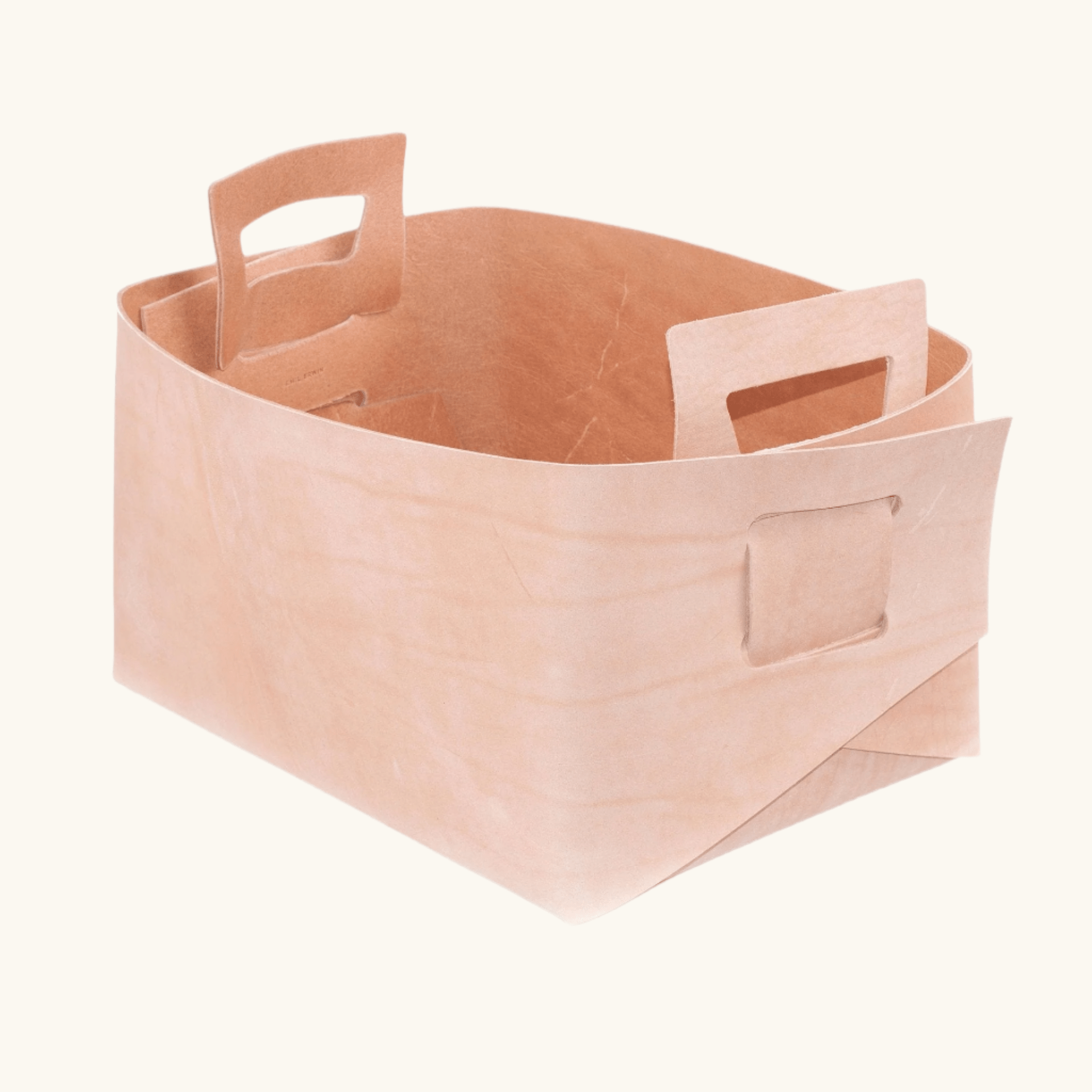 Handmade large vegetable-tanned leather storage bucket bin by Happy Patina