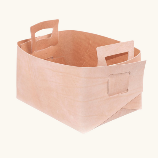 Storage Bucket Bin Large Natural Leather