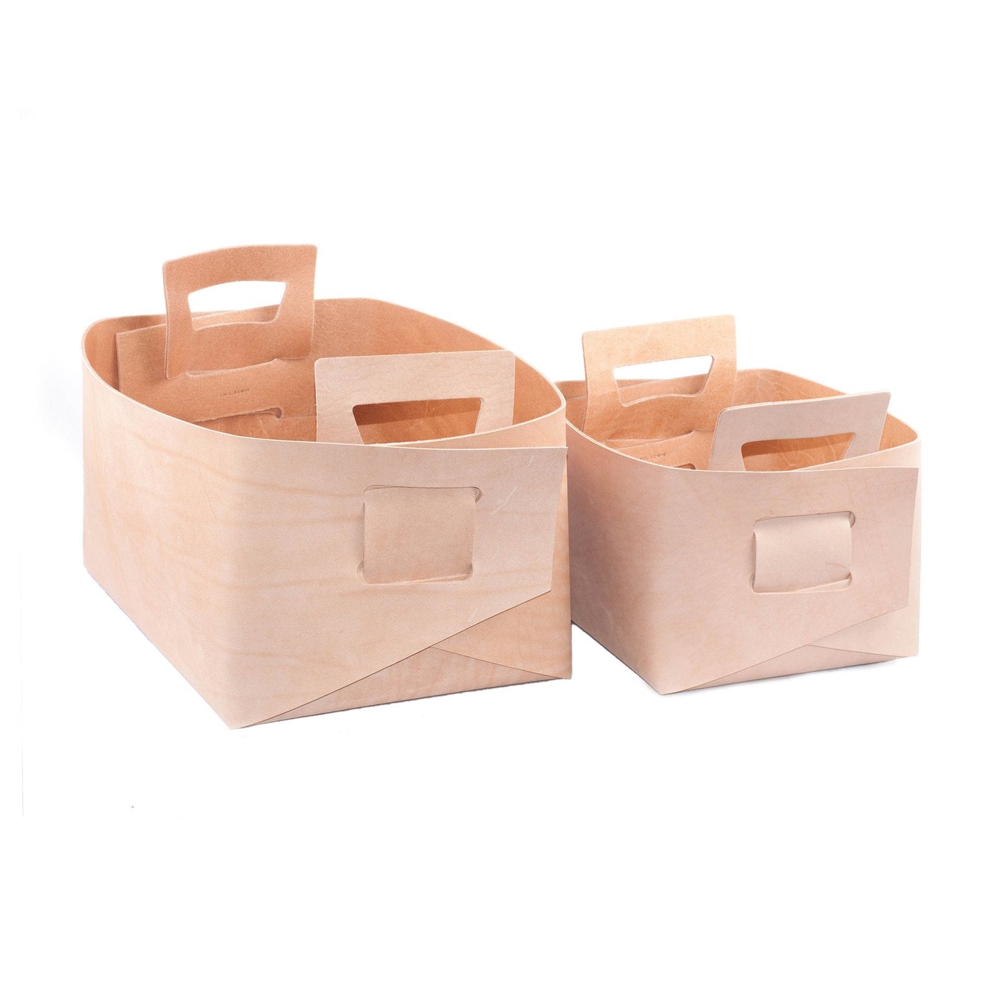 Storage Bucket Natural Leather Bin Small