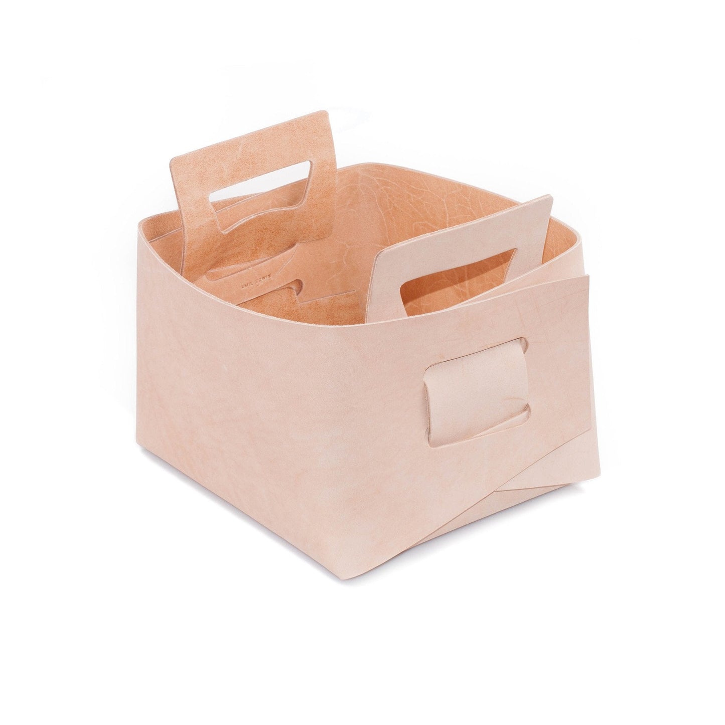 Storage Bucket Natural Leather Bin Small