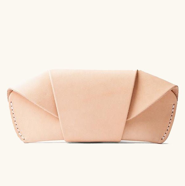Handmade natural veg-tan leather sunglass case by Happy Patina