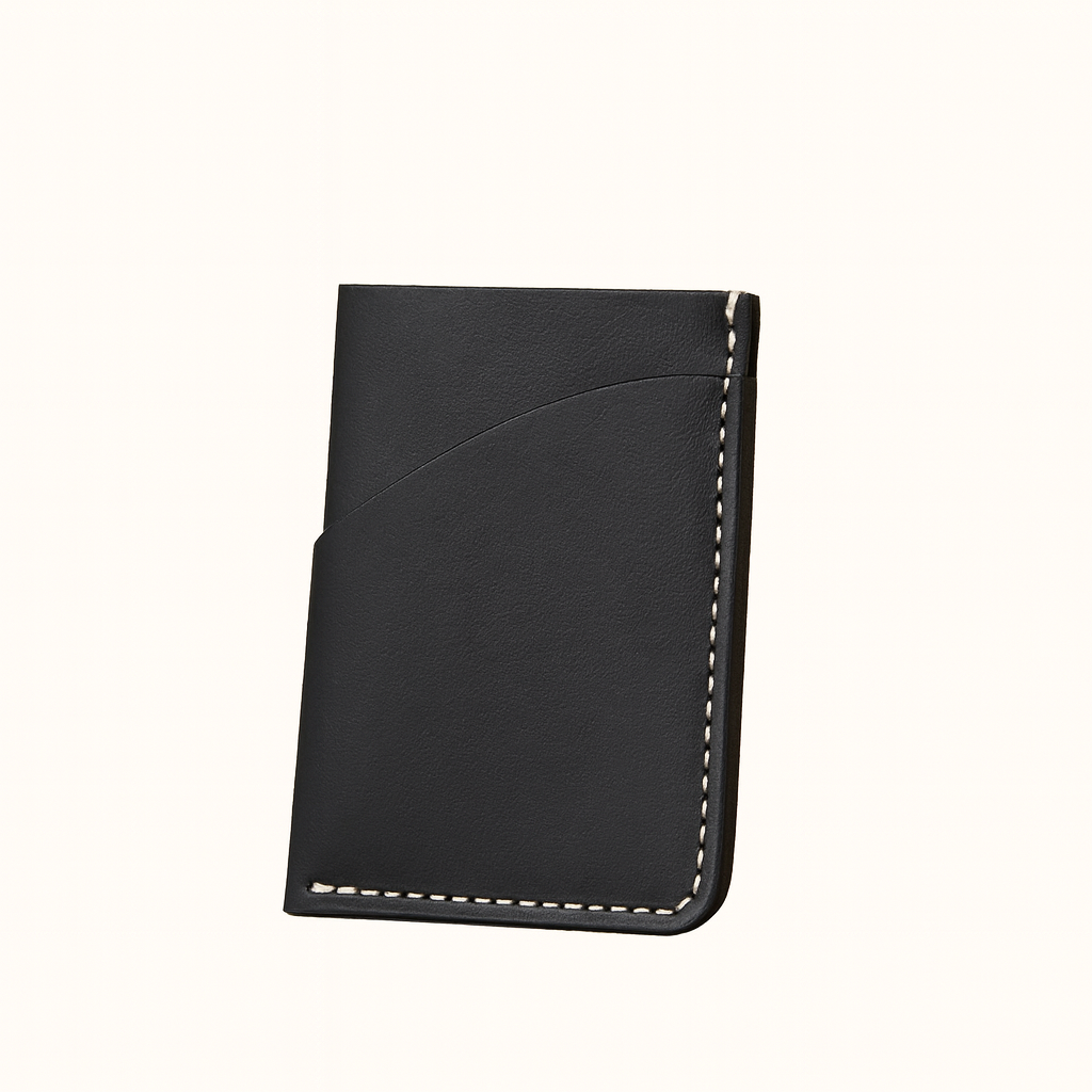 Minimal Card Wallet in natural vegetable‑tanned black leather by Happy Patina