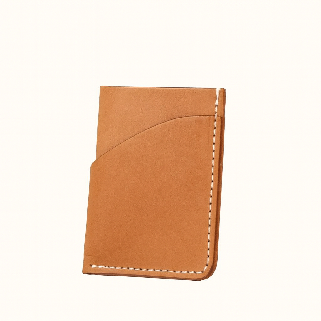 Minimal Card Wallet in natural vegetable‑tanned brown tan leather by Happy Patina