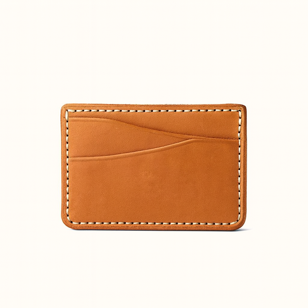 Slim card wallet in natural vegetable‑tanned brown tan leather by Happy Patina