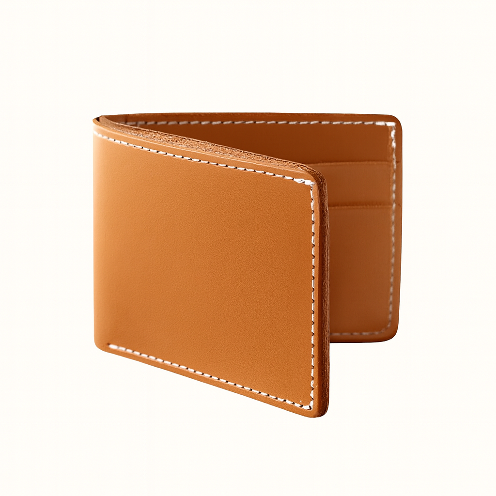 Bifold wallet crafted in natural veg-tan tanned leather by Happy Patina
